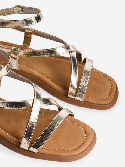 Valor Gold Strappy Flat Sandals