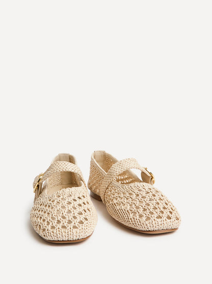 Verona Beige Handwoven Mary Jane Pumps