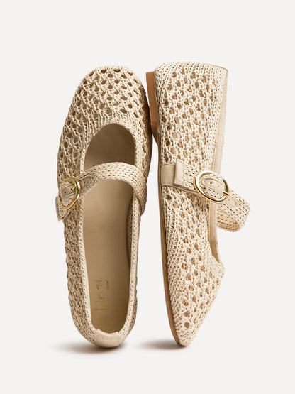 Verona Beige Handwoven Mary Jane Pumps
