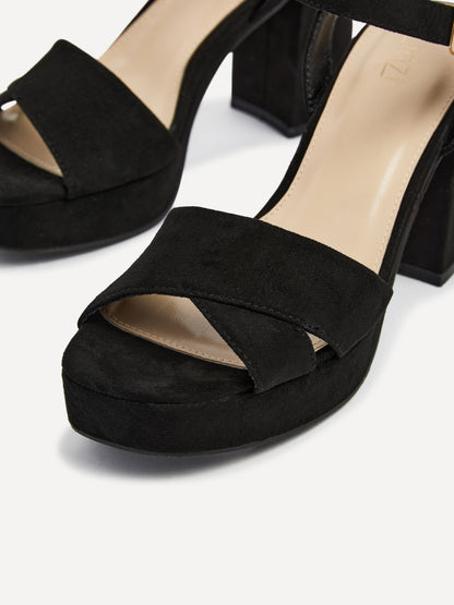 Verony Black Suede Platform Block Heels