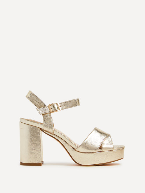Verony Gold Platform Block Heels
