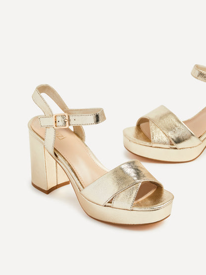 Verony Gold Platform Block Heels