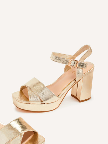 Verony Gold Platform Block Heels