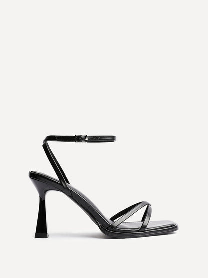 Verve Black Faux Leather Crossover Stiletto Heel