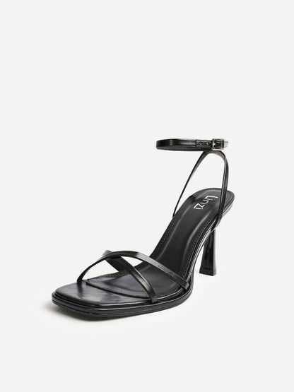 Verve Black Faux Leather Crossover Stiletto Heel
