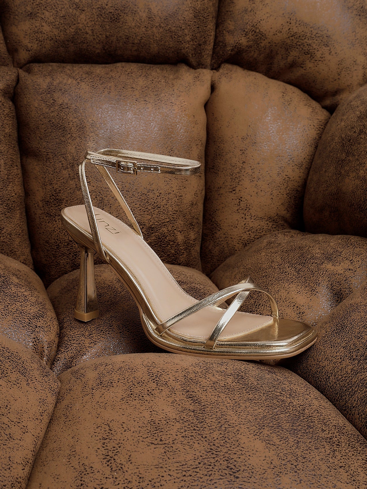 Verve Gold Faux Leather Crossover Stiletto Heel
