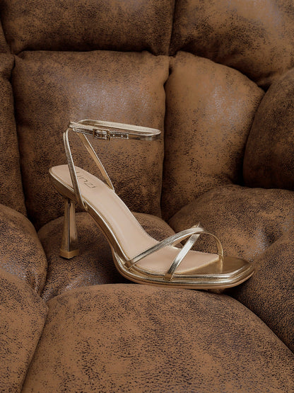 Verve Gold Faux Leather Crossover Stiletto Heel