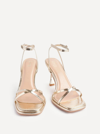 Verve Gold Faux Leather Crossover Stiletto Heel