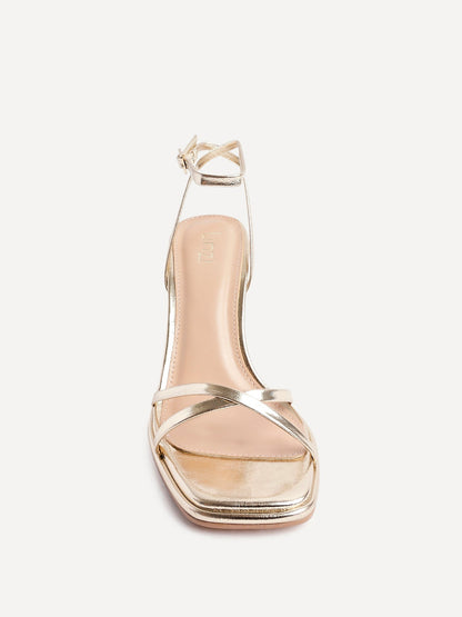 Verve Gold Faux Leather Crossover Stiletto Heel