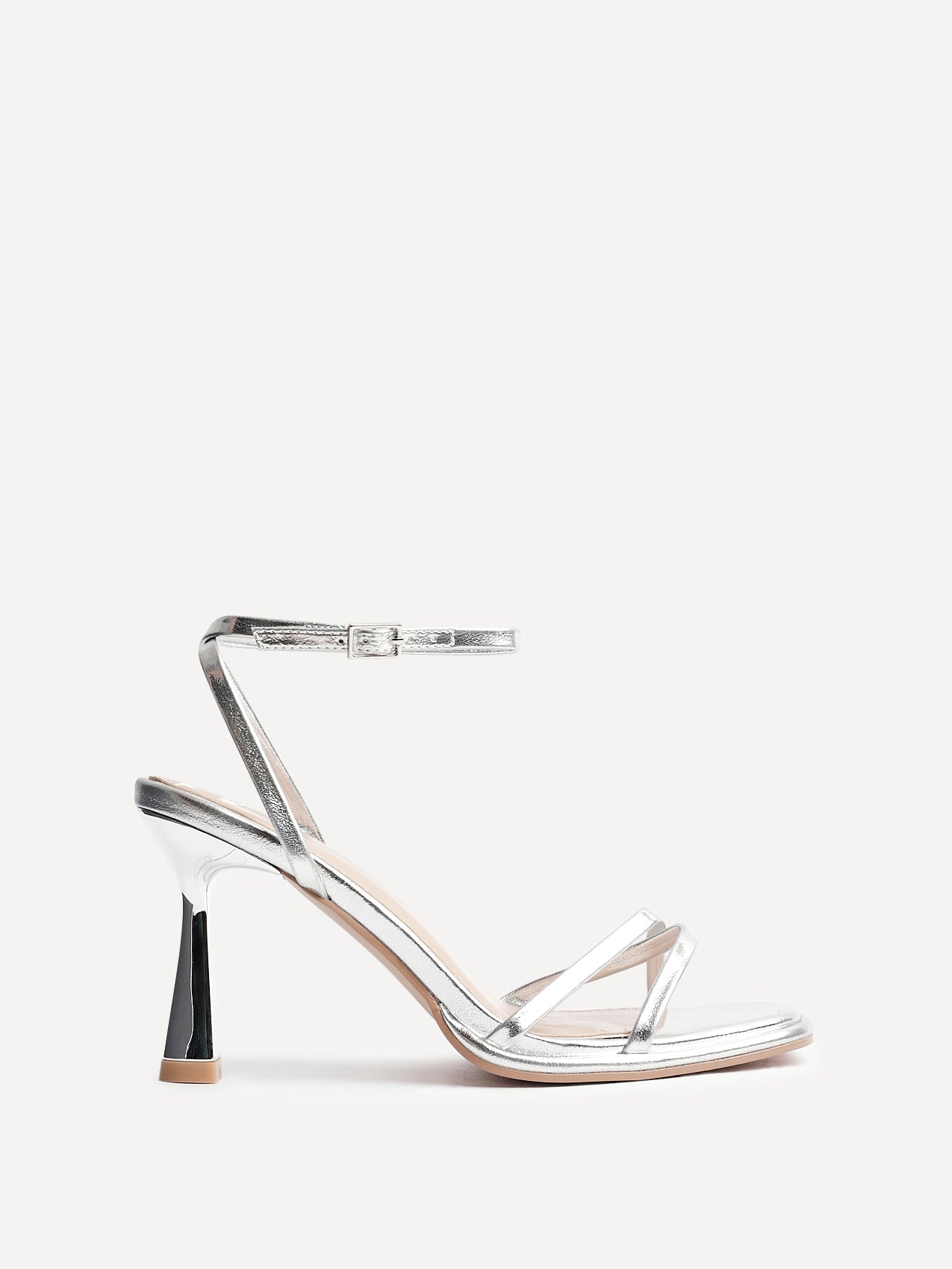 Verve Silver Faux Leather Crossover Stiletto Heel