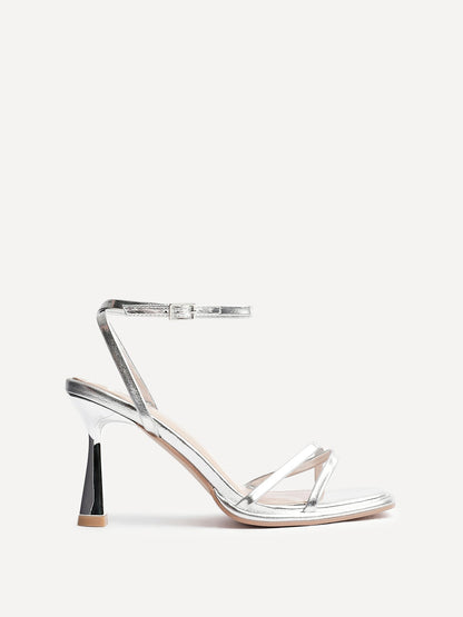 Verve Silver Faux Leather Crossover Stiletto Heel