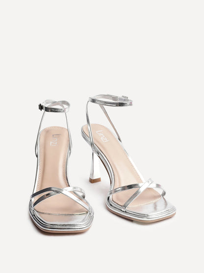 Verve Silver Faux Leather Crossover Stiletto Heel
