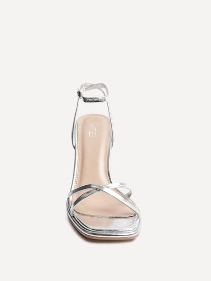 Verve Silver Faux Leather Crossover Stiletto Heel