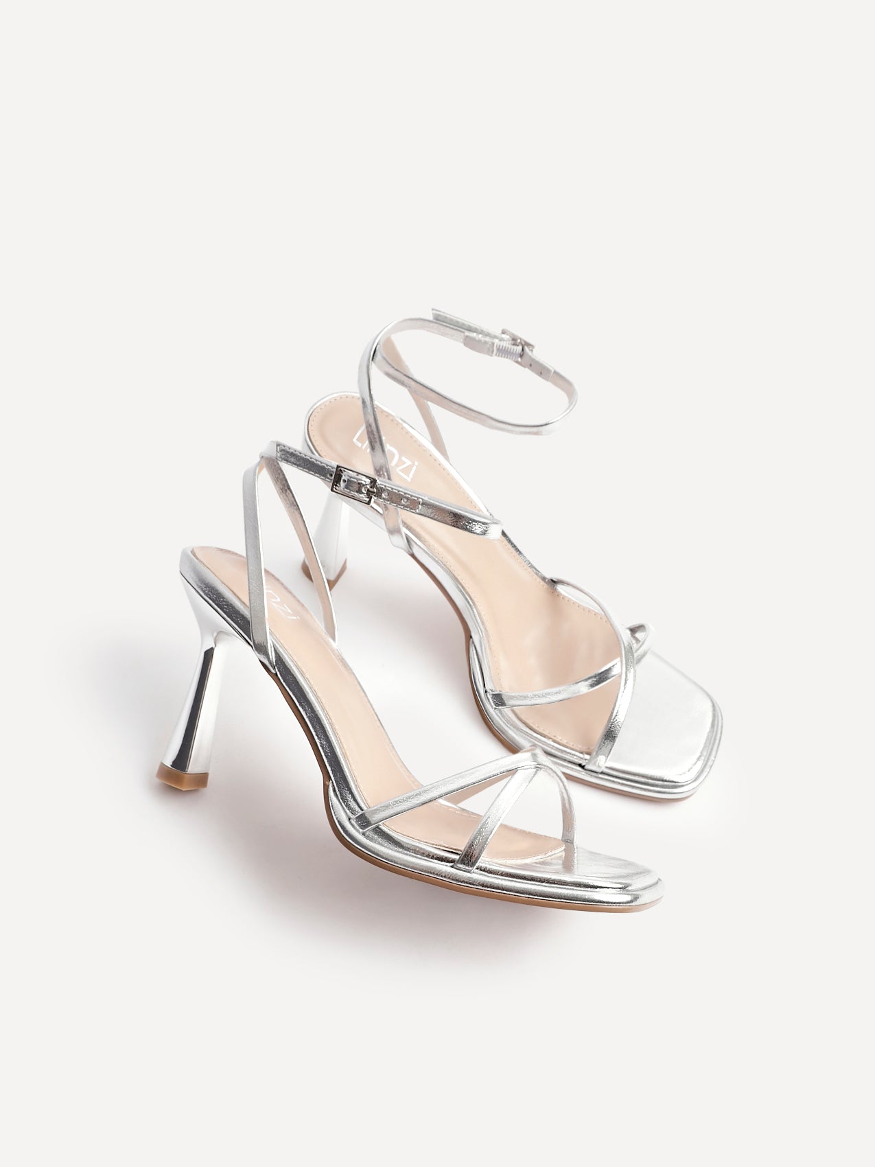 Verve Silver Faux Leather Crossover Stiletto Heel