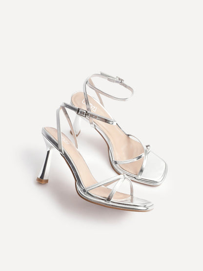 Verve Silver Faux Leather Crossover Stiletto Heel