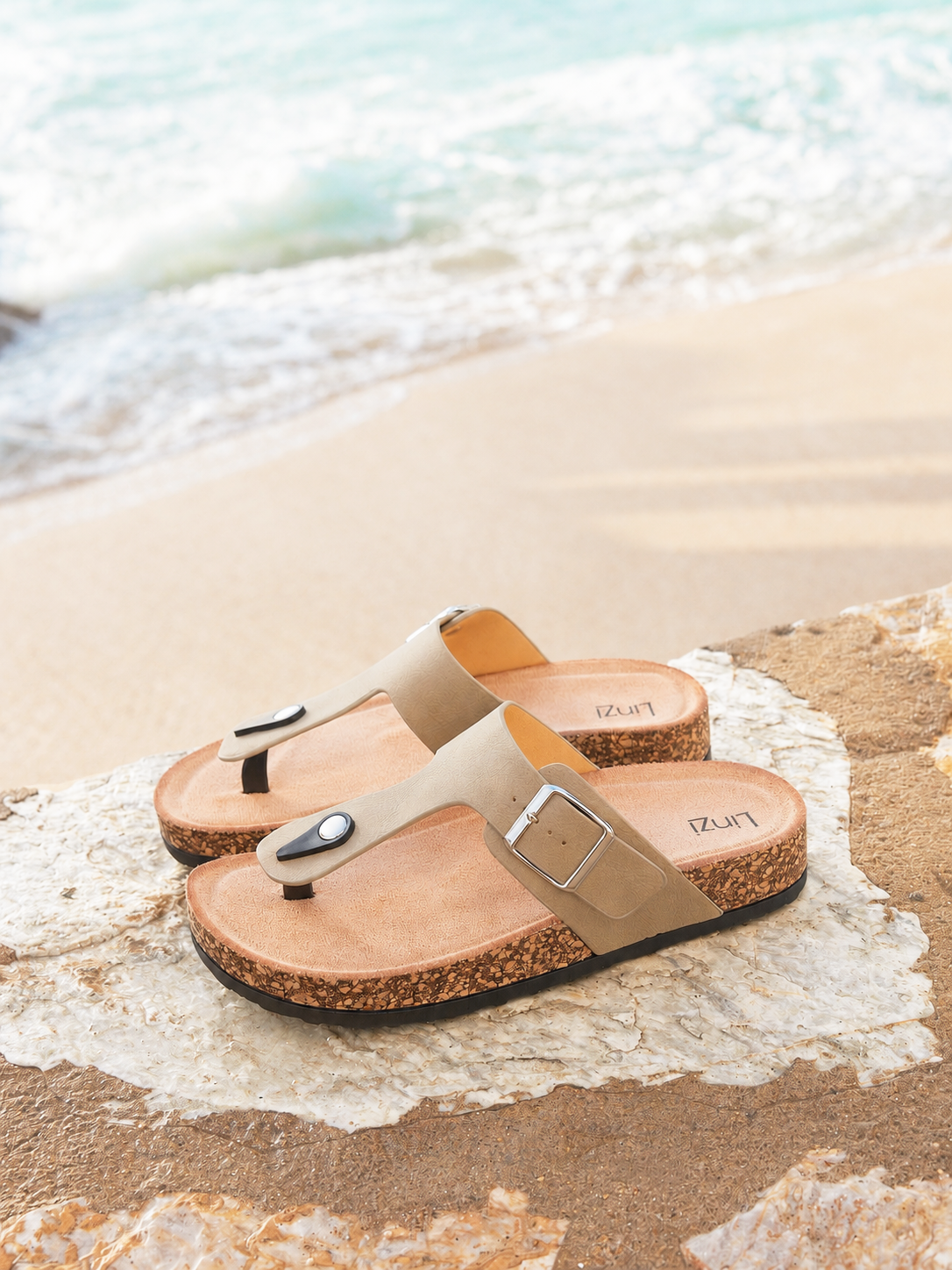 View Taupe Soft Footbed Flat Sandals