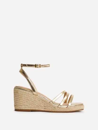 Virtue Gold Faux Leather Espadrille Wedge