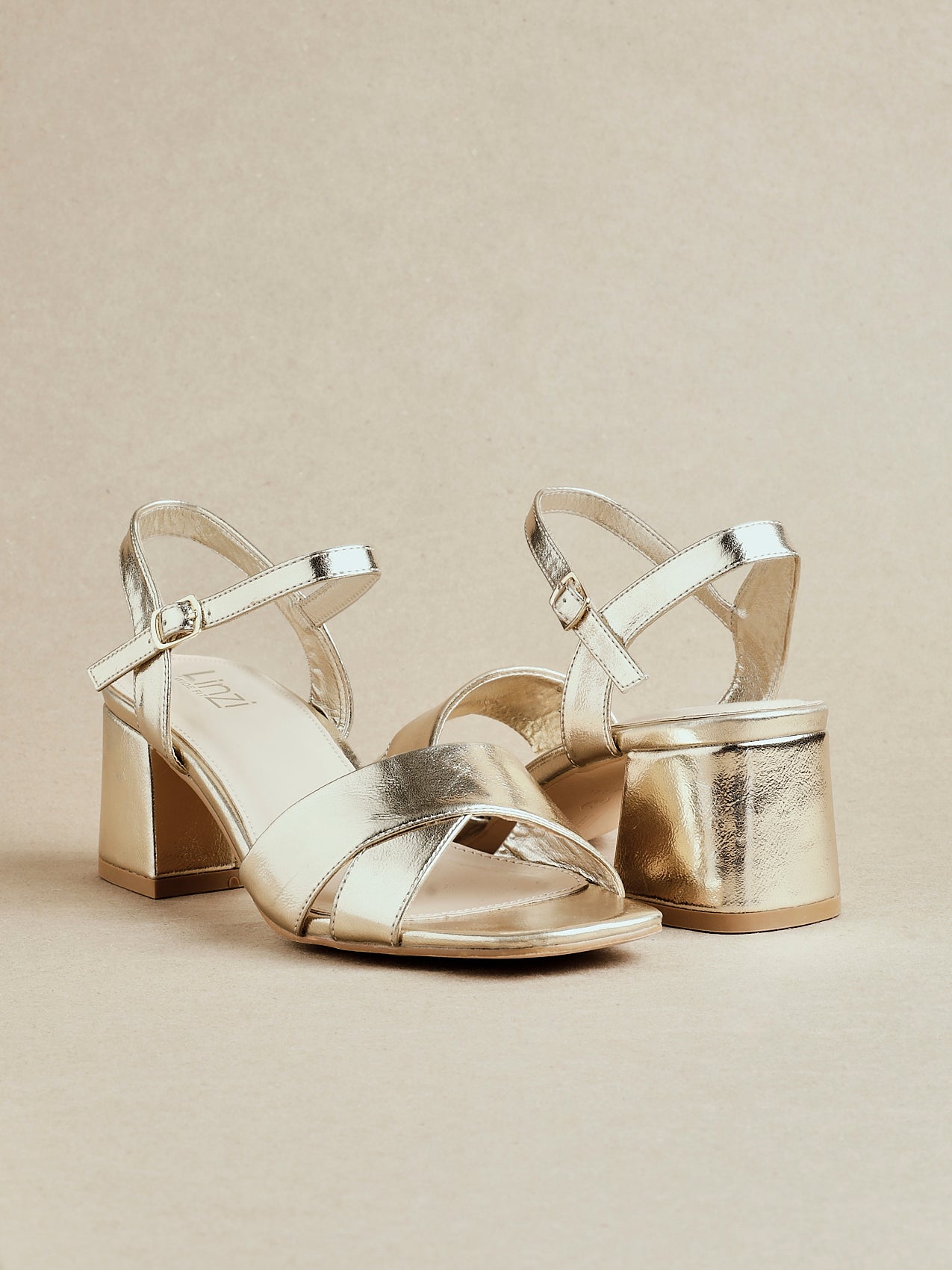 Vivian Wide Fit Gold Block Heel Sandals