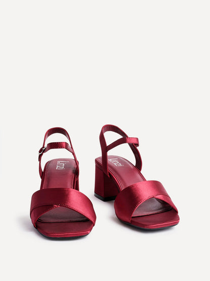 Vivian Wide Fit Burgundy Block Heel Sandals
