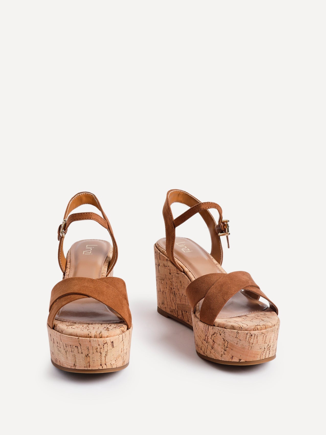 Vivid Tan Faux Suede Cork Wedges