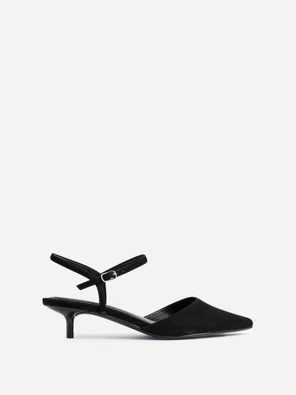 Vogue Black Faux Suede Kitten Court Heels