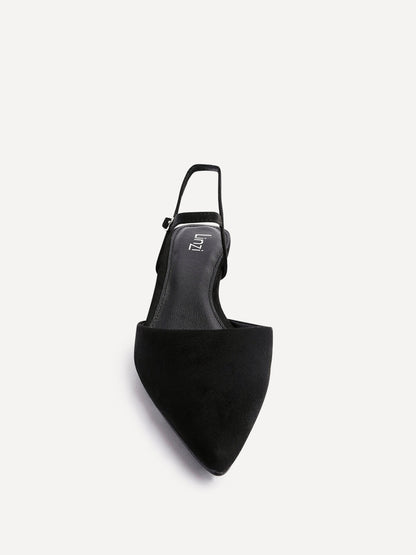 Vogue Black Faux Suede Kitten Court Heels