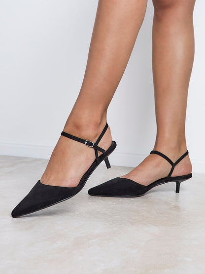 Vogue Black Faux Suede Kitten Court Heels