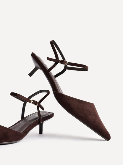 Vogue Brown Faux Suede Kitten Court Heels