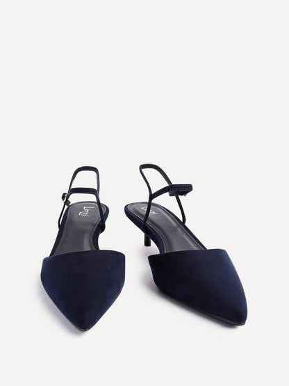 Vogue Navy Faux Suede Kitten Court Heels