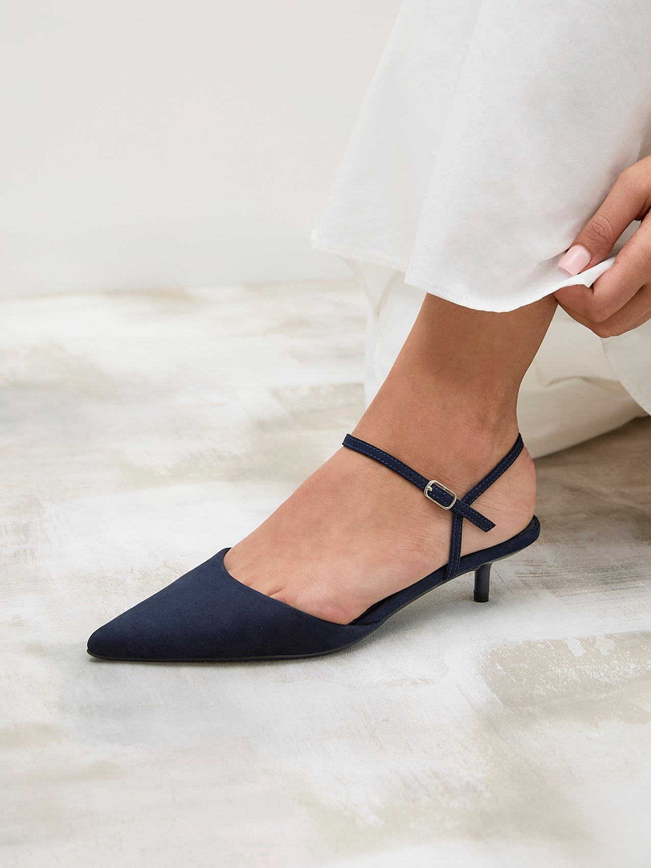 Vogue Navy Faux Suede Kitten Court Heels