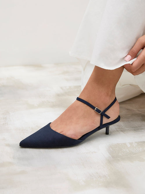 Vogue Navy Faux Suede Kitten Court Heels