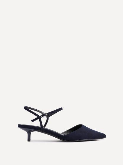 Vogue Navy Faux Suede Kitten Court Heels