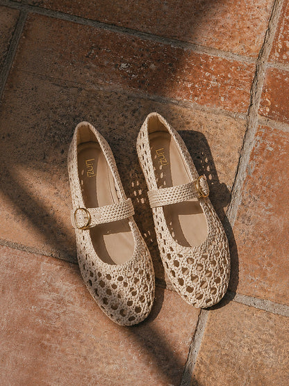 Verona Beige Handwoven Mary Jane Pumps