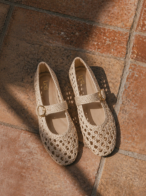 Verona Beige Handwoven Mary Jane Pumps