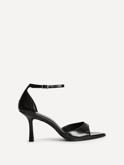 Wanted Black Faux Leather Pointed Toe Heels