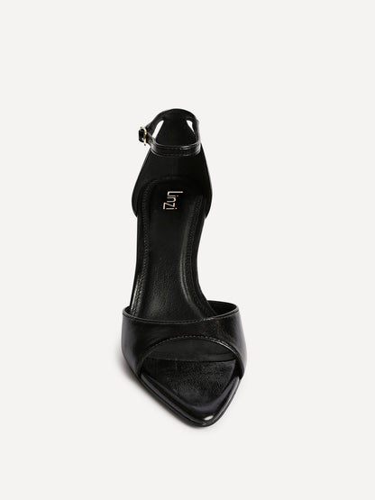 Wanted Black Faux Leather Pointed Toe Heels