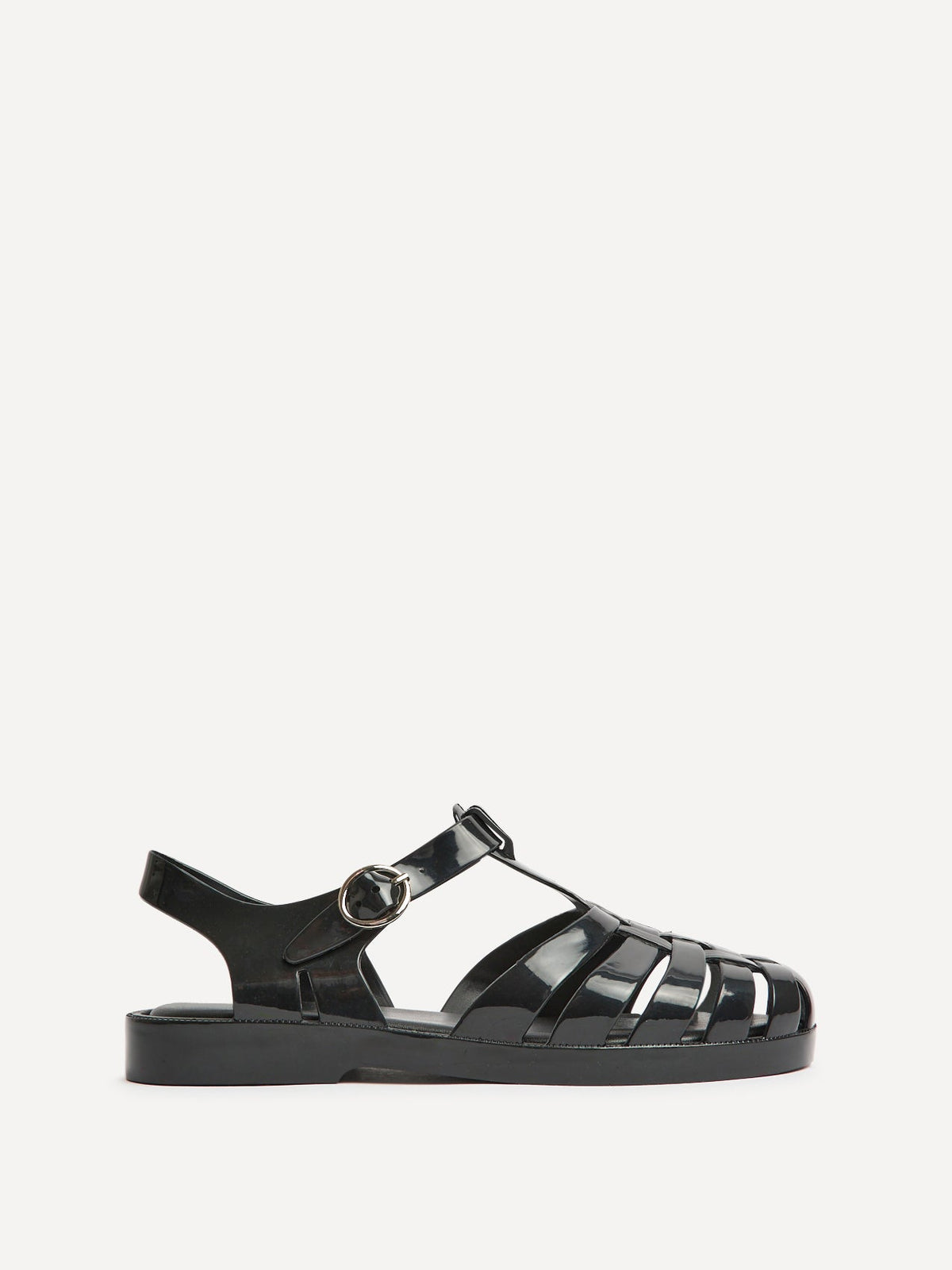 Wave Black Jelly Flat Sandals