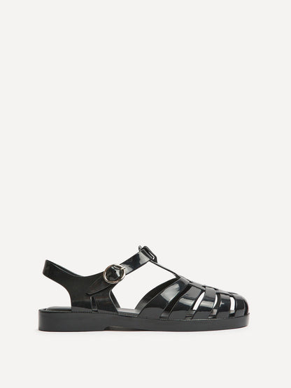 Wave Black Jelly Flat Sandals