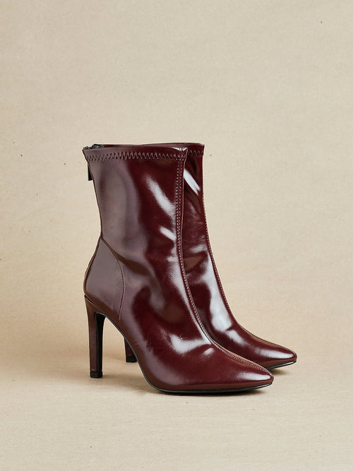 West Burgundy Pointed Heeled Ankle Boots