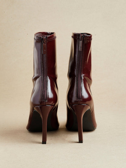 West Burgundy Pointed Heeled Ankle Boots