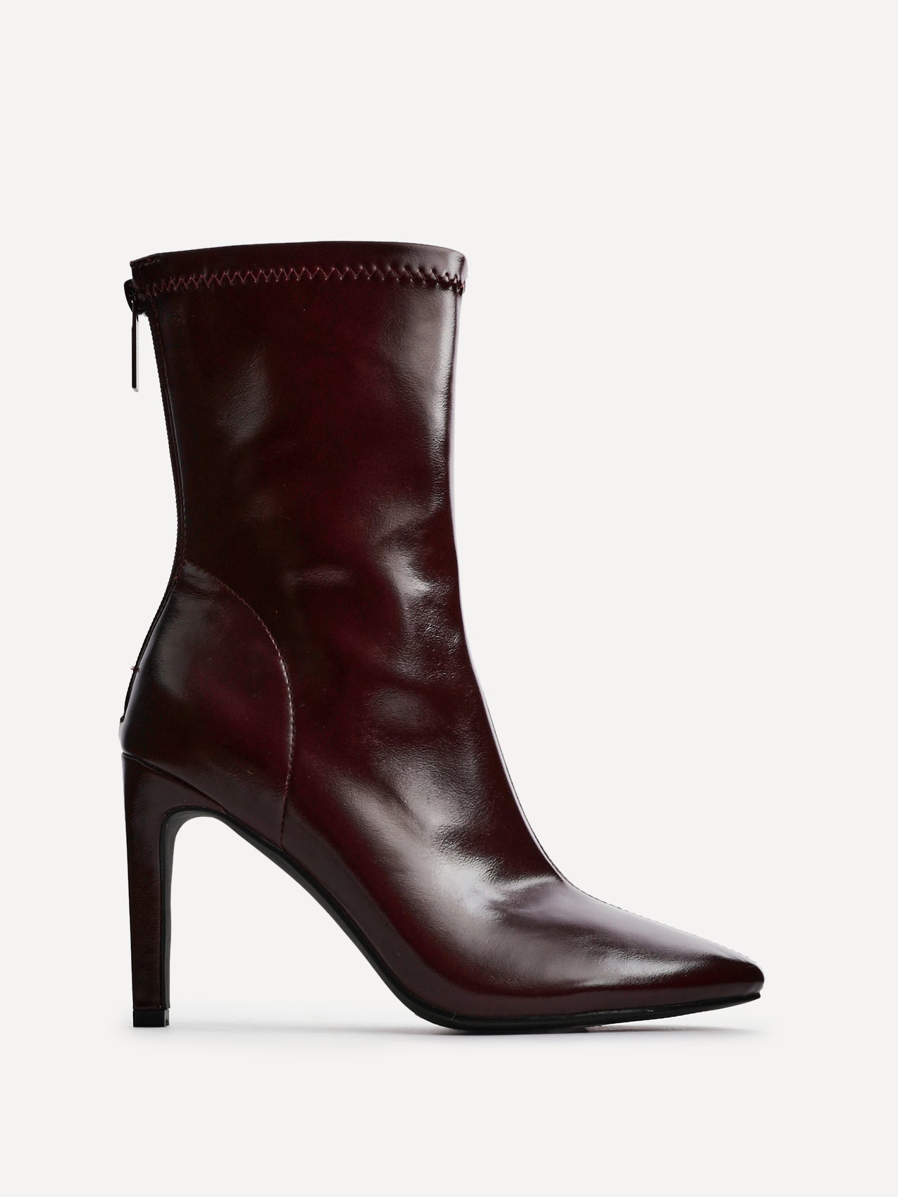 West Burgundy Pointed Heeled Ankle Boots