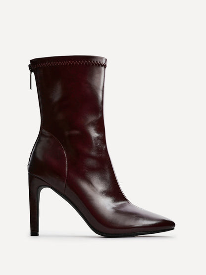 West Burgundy Pointed Heeled Ankle Boots
