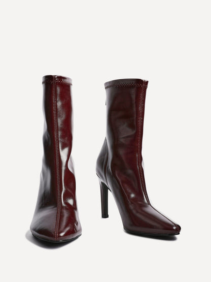 West Burgundy Pointed Heeled Ankle Boots