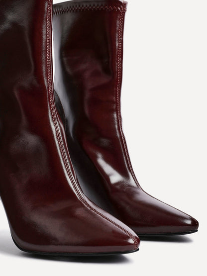 West Burgundy Pointed Heeled Ankle Boots