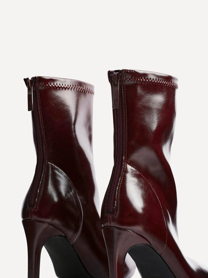 West Burgundy Pointed Heeled Ankle Boots