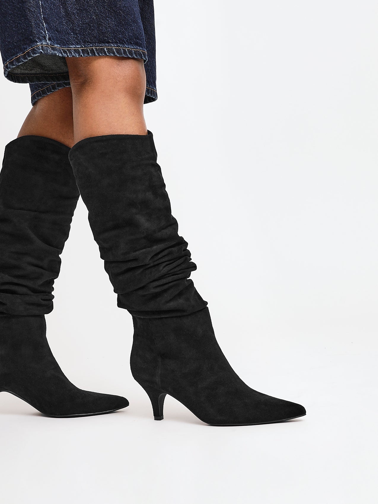 Esteem Black Kitten Heel Long Boots