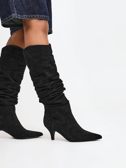 Esteem Black Kitten Heel Long Boots