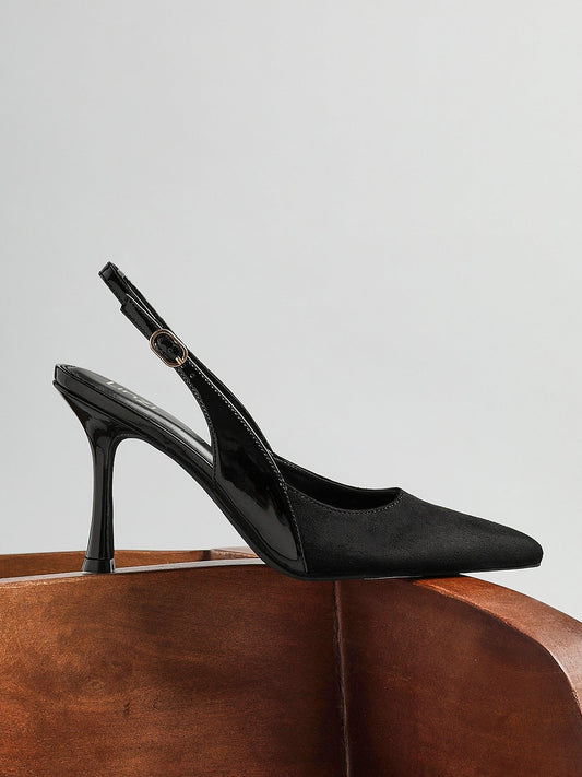 Wink Black Faux Suede Two Tone Court Heels
