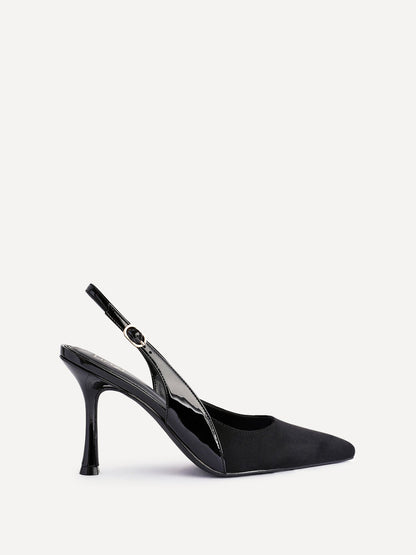 Wink Black Faux Suede Two Tone Court Heels
