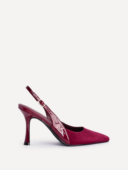 Wink Burgundy Faux Suede Two Tone Court Heels